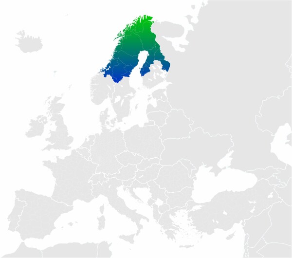 Karta över Interreg Auroras programområde.