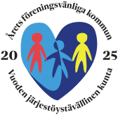 Årets föreningsvänliga kommun 2025-logo. Tre figurer och hjärta.